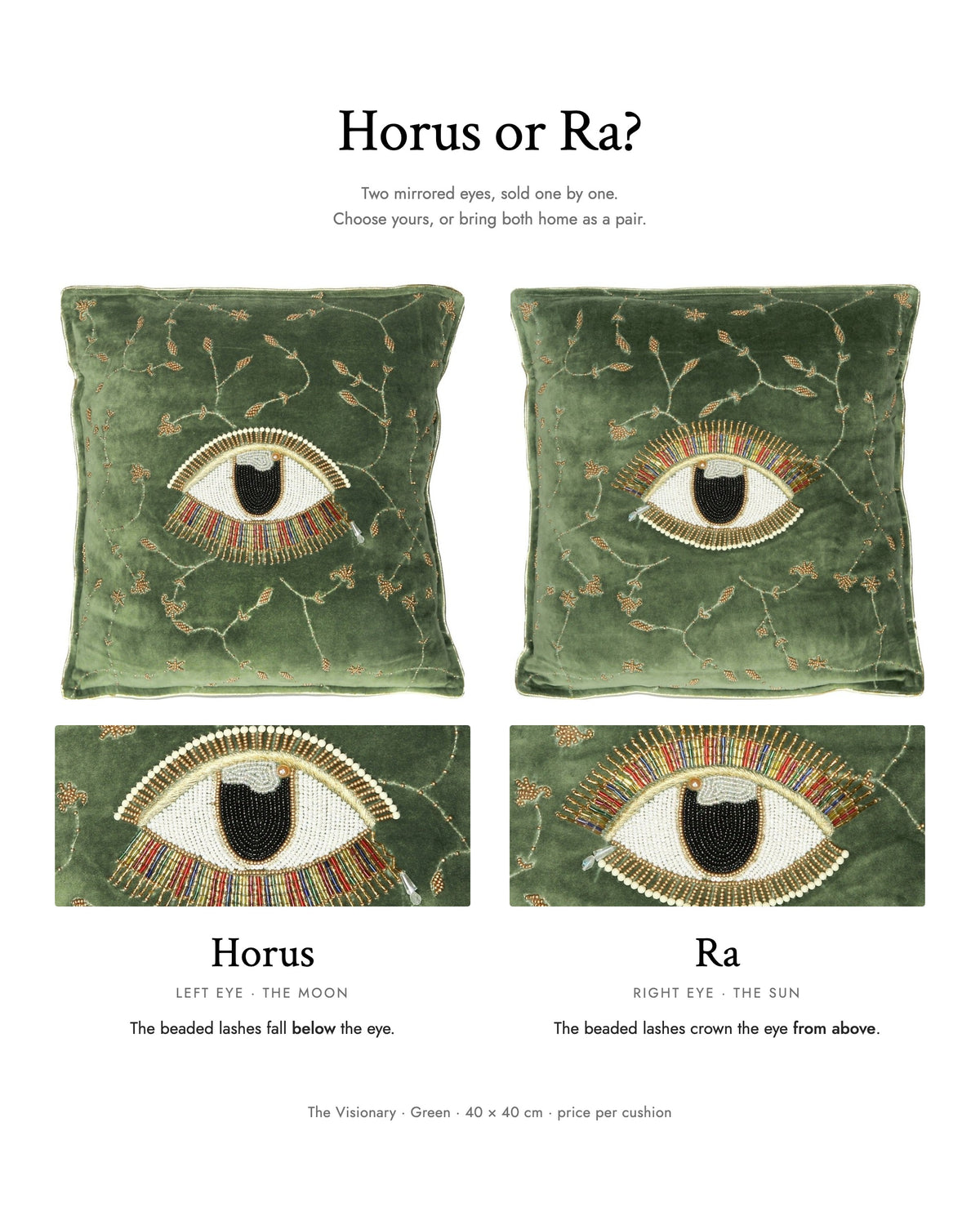 Horus or Ra? The Visionary Green: Horus has the beaded lashes below the eye, Ra above — La Fleury